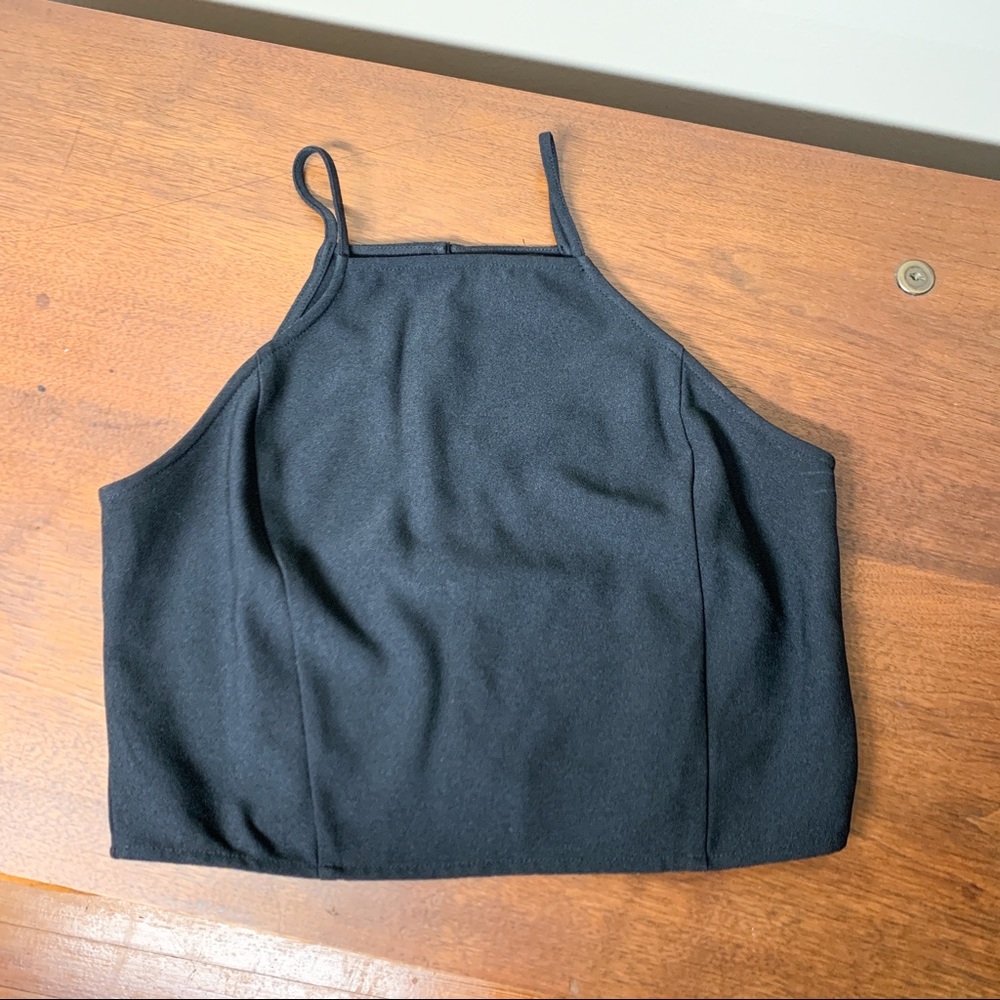 Vintage Free Press Black High-neck Dressy Crop Top